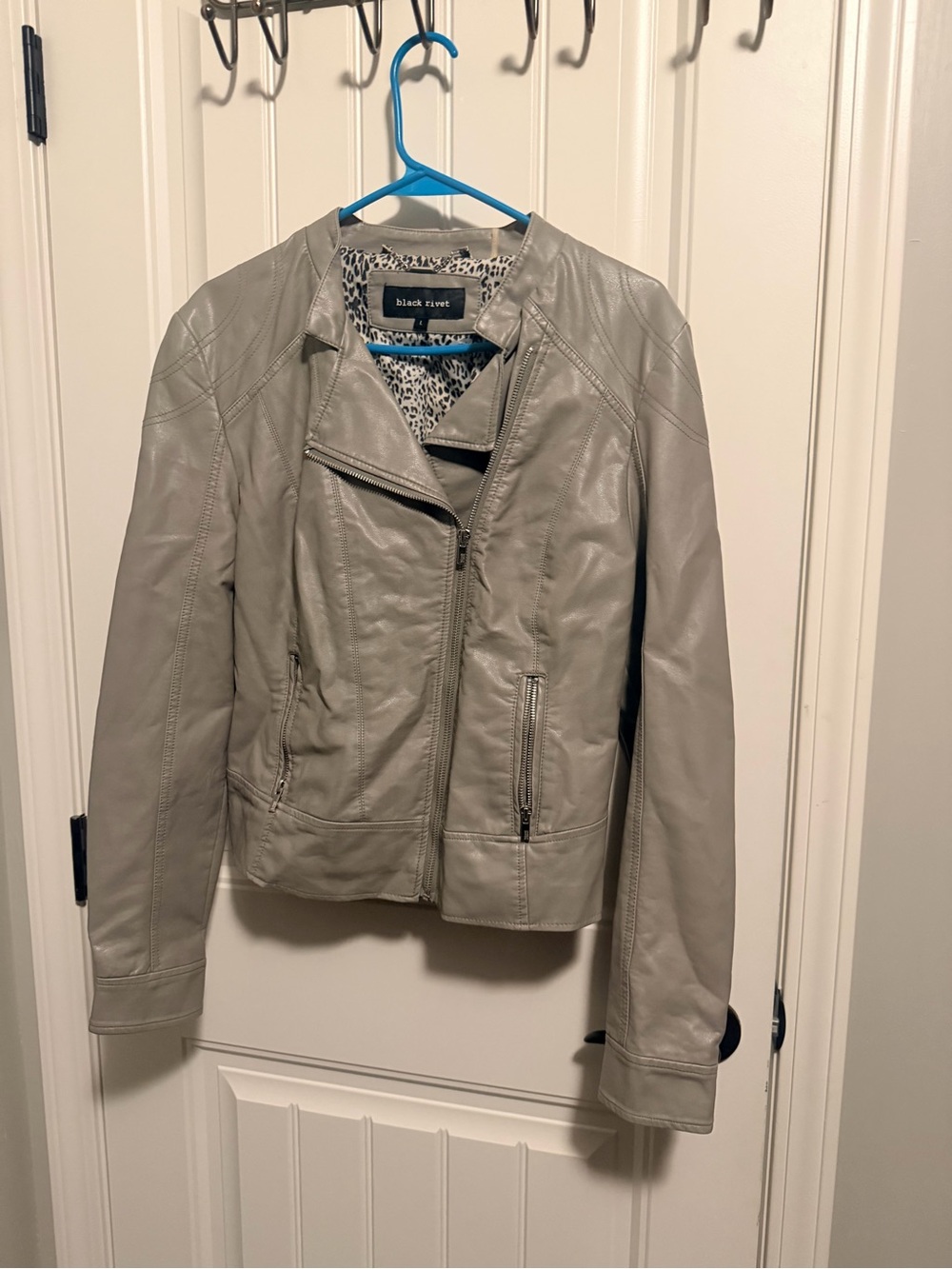 Black Rivet Light Gray Faux Leather Moto Jacket